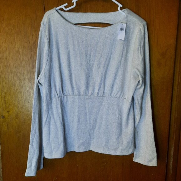 NWT Banana Republic Metallic White Silver Sweater Top Shimmer Back Cut Out XL - Picture 11 of 12